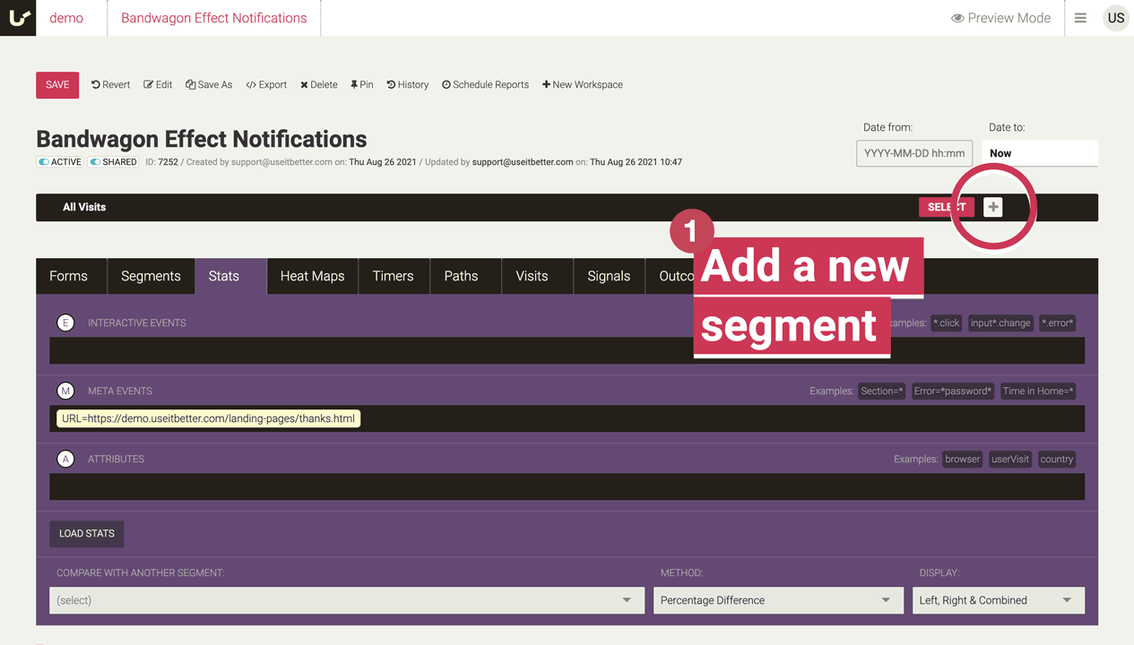 Create a segment based on your sign-up page URL