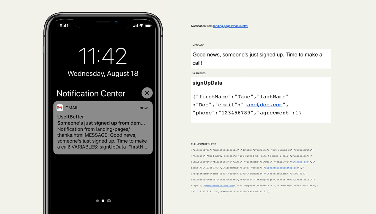 Email notification example