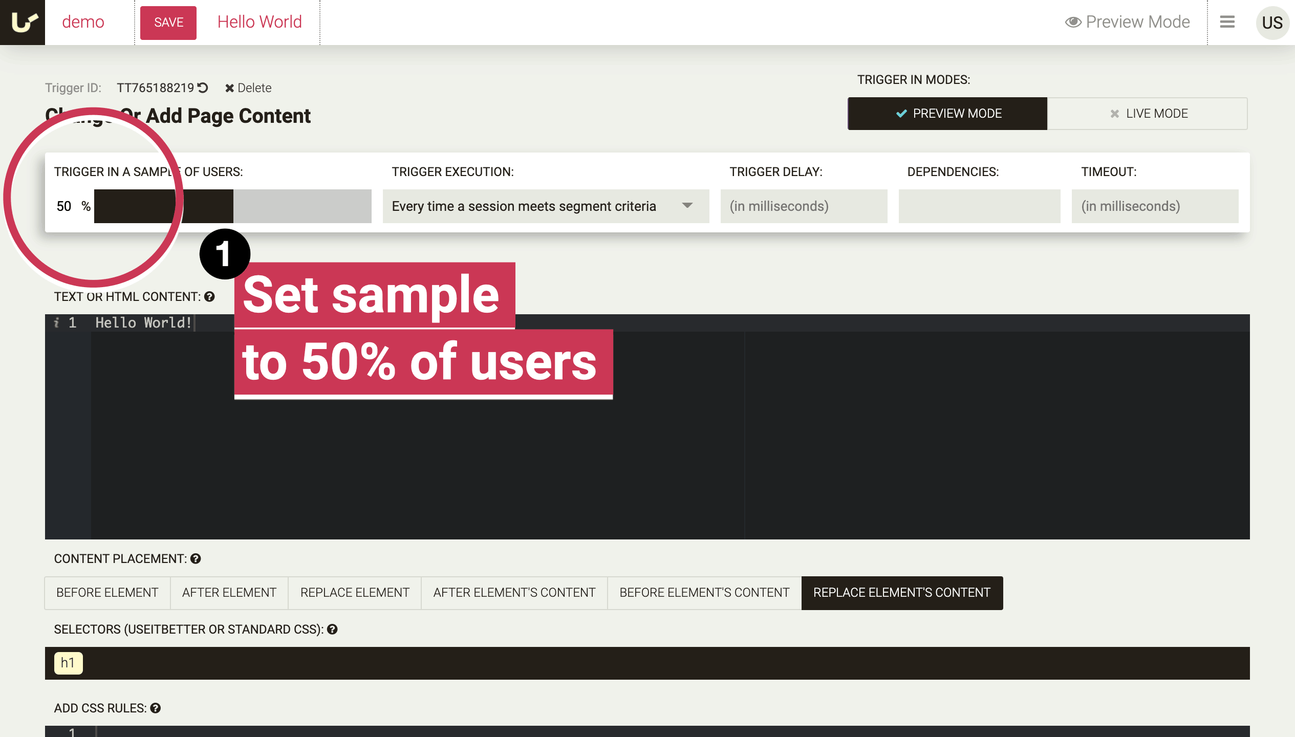 Set the test sample and publish to the production