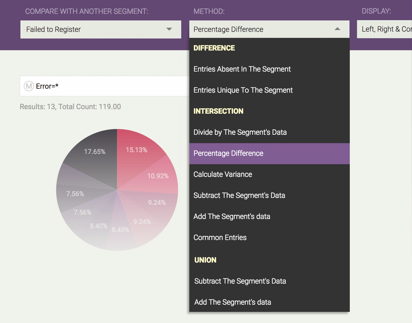 Combining metrics from two different segments