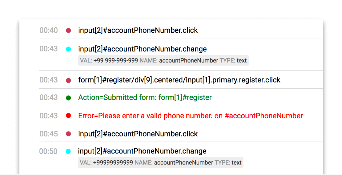 Visit log of events in Analytics Panel