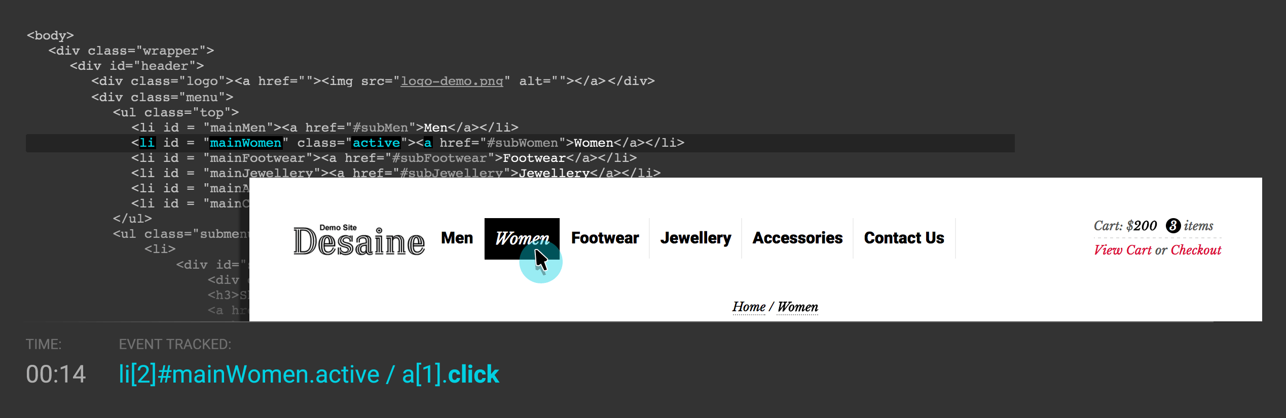 Autotracking understands HTML structure of a website