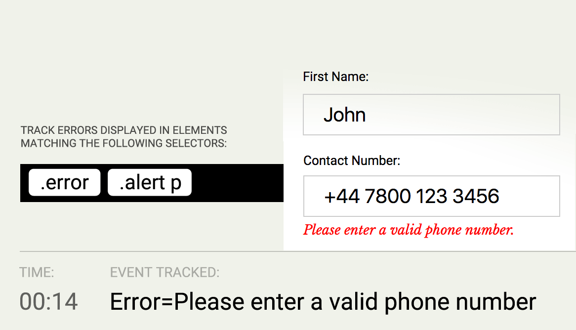 Autotracking of form validation errors