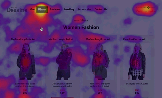 Animation of website browsing with a heat map overlay