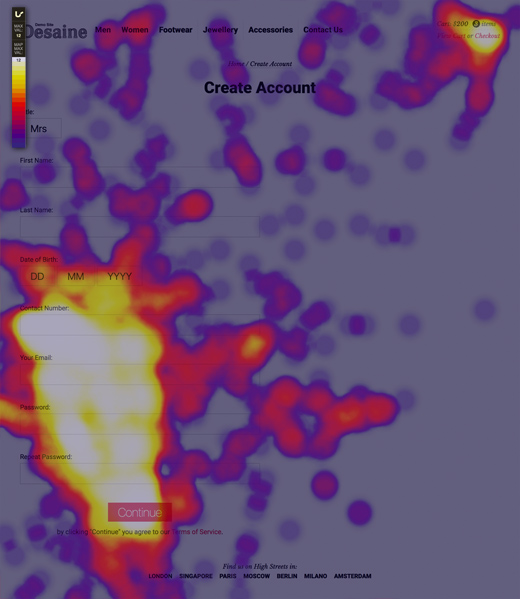 Heat map example including interactions after form submission